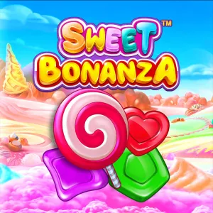 Lutscher und Fruchtgummis vor pastellfarbenen Zuckerwatte-Wolken &ndash; Sweet Bonanza im Kingmaker Casino
