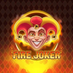 Grinsender Harlekin-Joker mit roter Kappe umringt von Flammen &ndash; Fire Joker im Kingmaker Casino